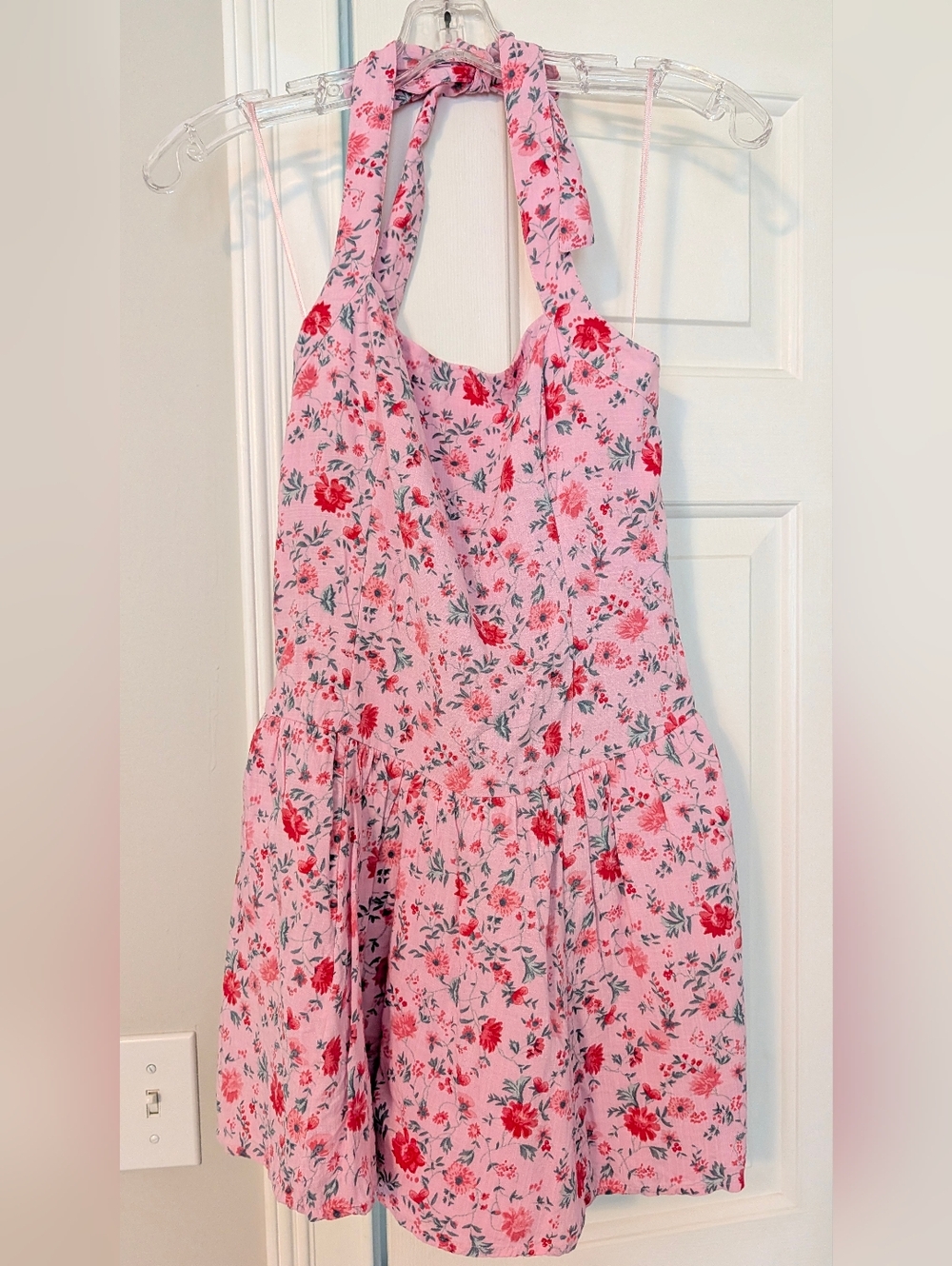 Hollister Pink Ruched Tie-Back Dress Romper